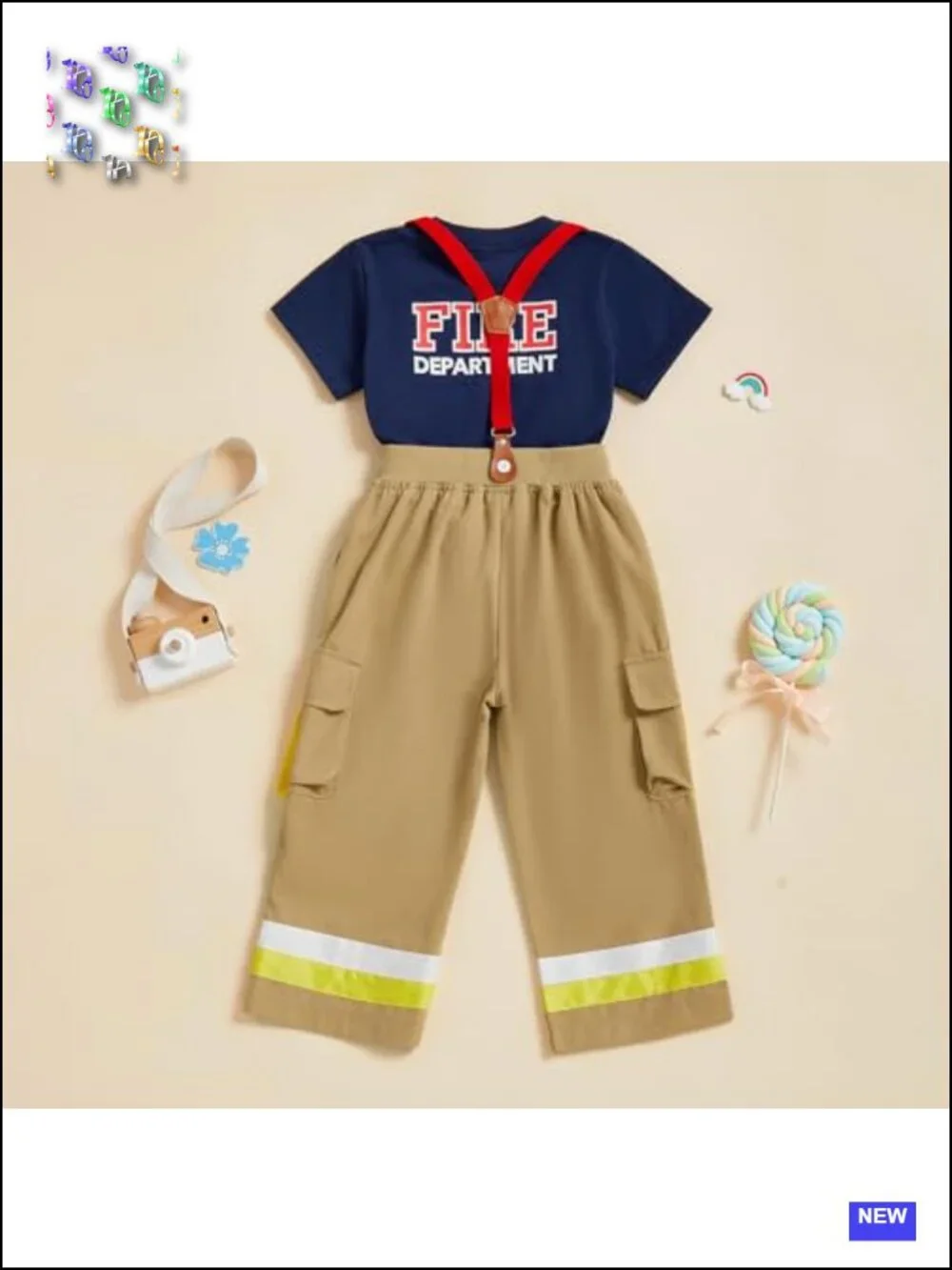 Toddler Firefighter Costume 2 Piece Set Cotton Blend Pretend Play
